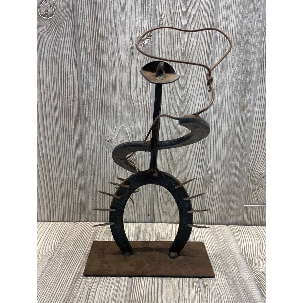 Western Cowboy Horseshoe Art Sculpture Metal Hat Rodeo Decor 12 Inch VTG